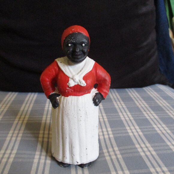 VTG Aunt Jemima Red Heavy Cast Iron Coin Slot Bank Mammy Figurine - Picture 1 of 8